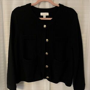 Black Button-Up Cotton Tweed Styles Women's Cardigan